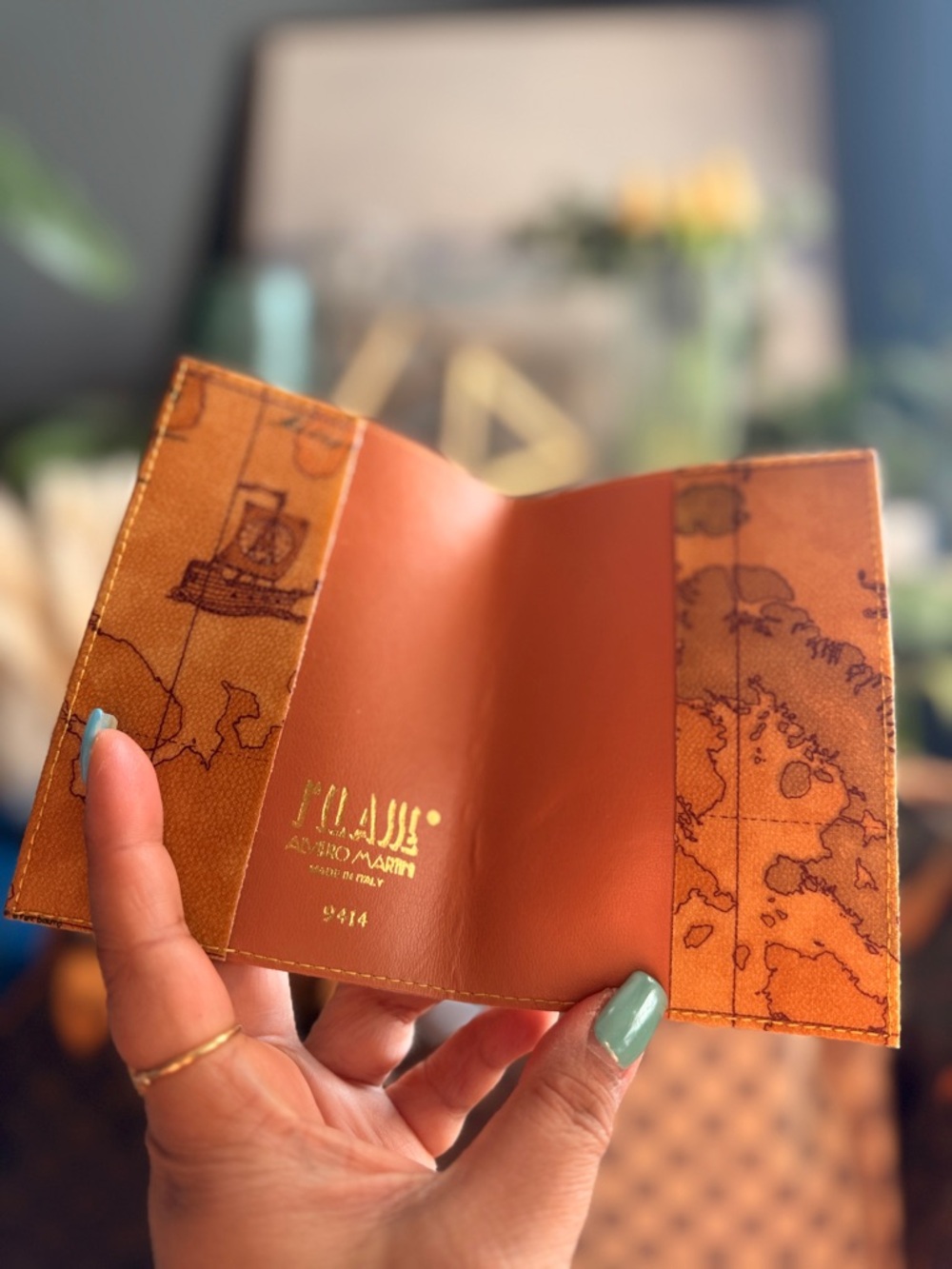 Alviero Martini  Cognac Map Leather Passport Cover